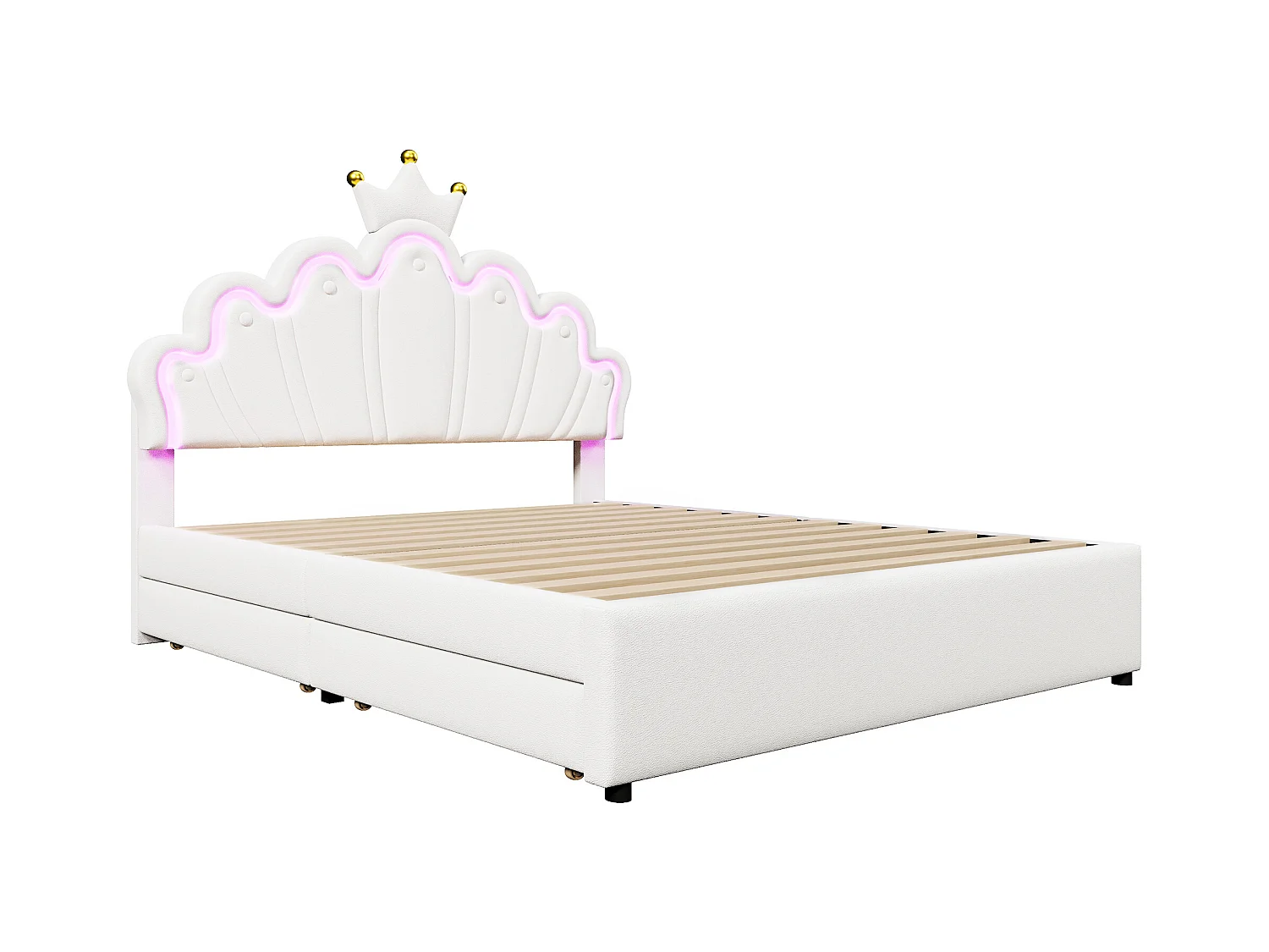 Tweepersoonsbed 140x200 cm met 2 lades - in hoogte verstelbaar hoofdeinde - kunstleer - wit (zonder matras)