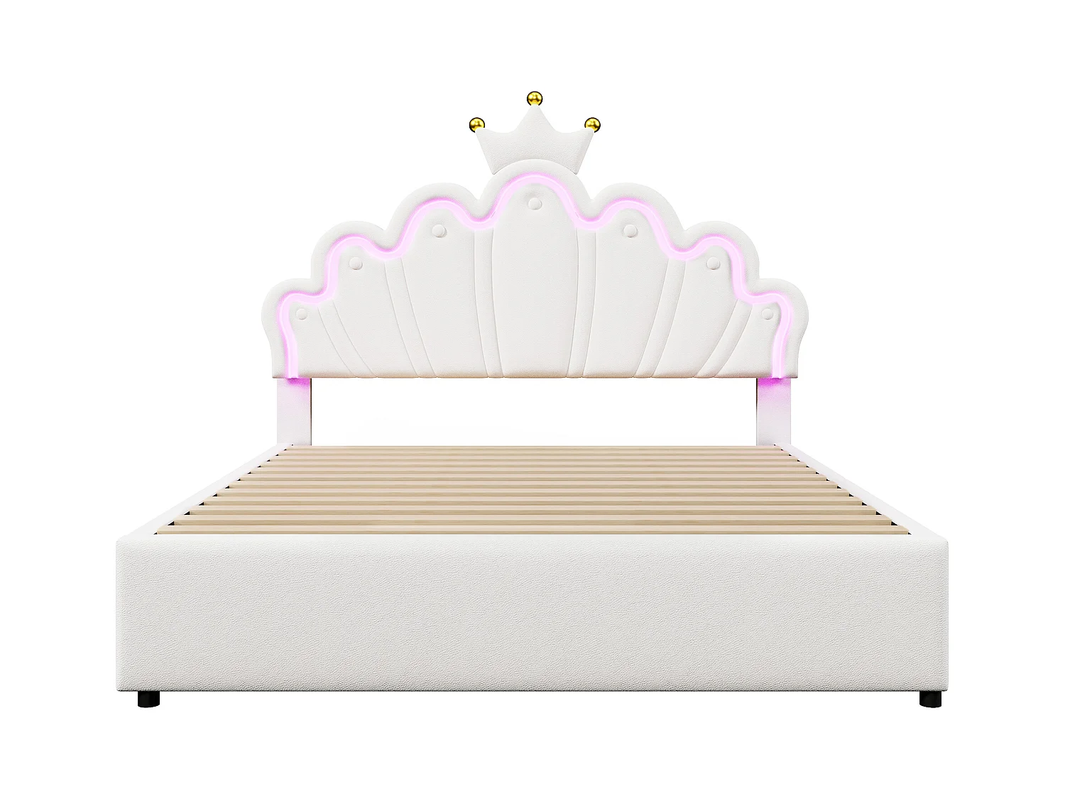 Lit adulte double 140x200 cm avec 2 tiroirs - tête de lit réglable en hauteur et LED - similicuir - blanc (sans matelas)