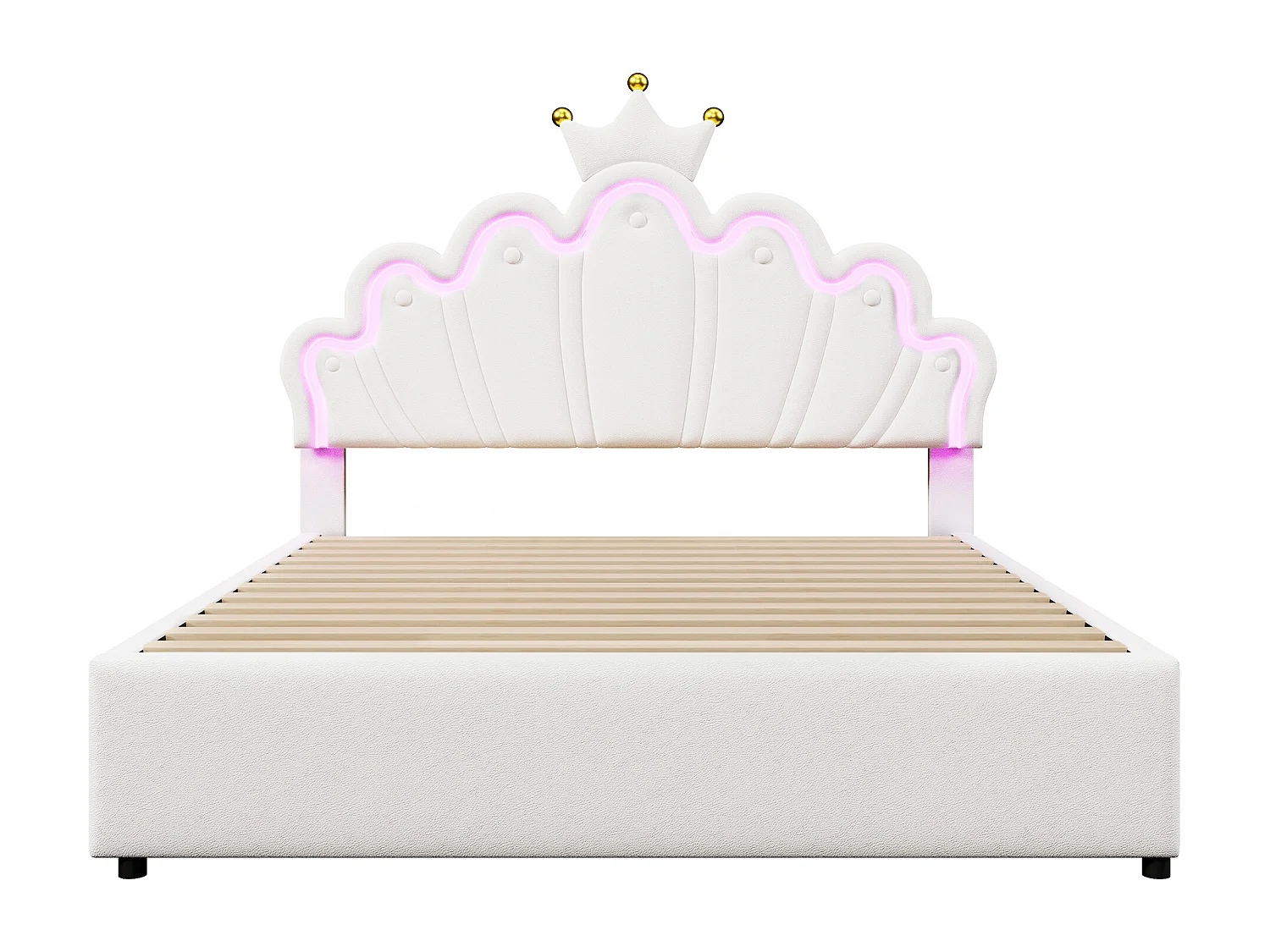 Lit double 140x200 cm avec 2 tiroirs - tête de lit réglable en hauteur et LED - similicuir - blanc (sans matelas)