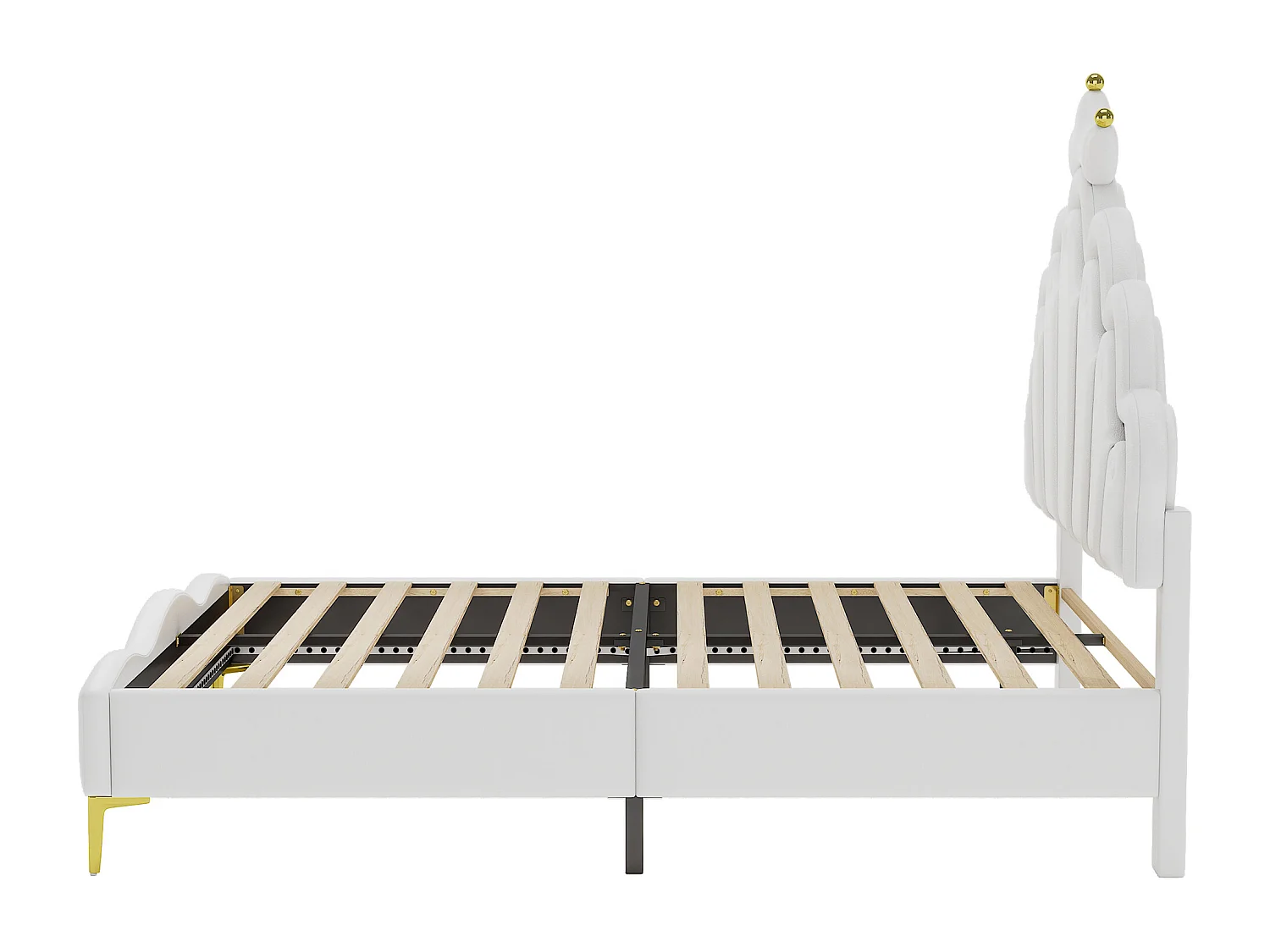 Lit adulte double 140x200 cm avec sommier - tête de lit réglable en hauteur et LED - similicuir - blanc (sans matelas)