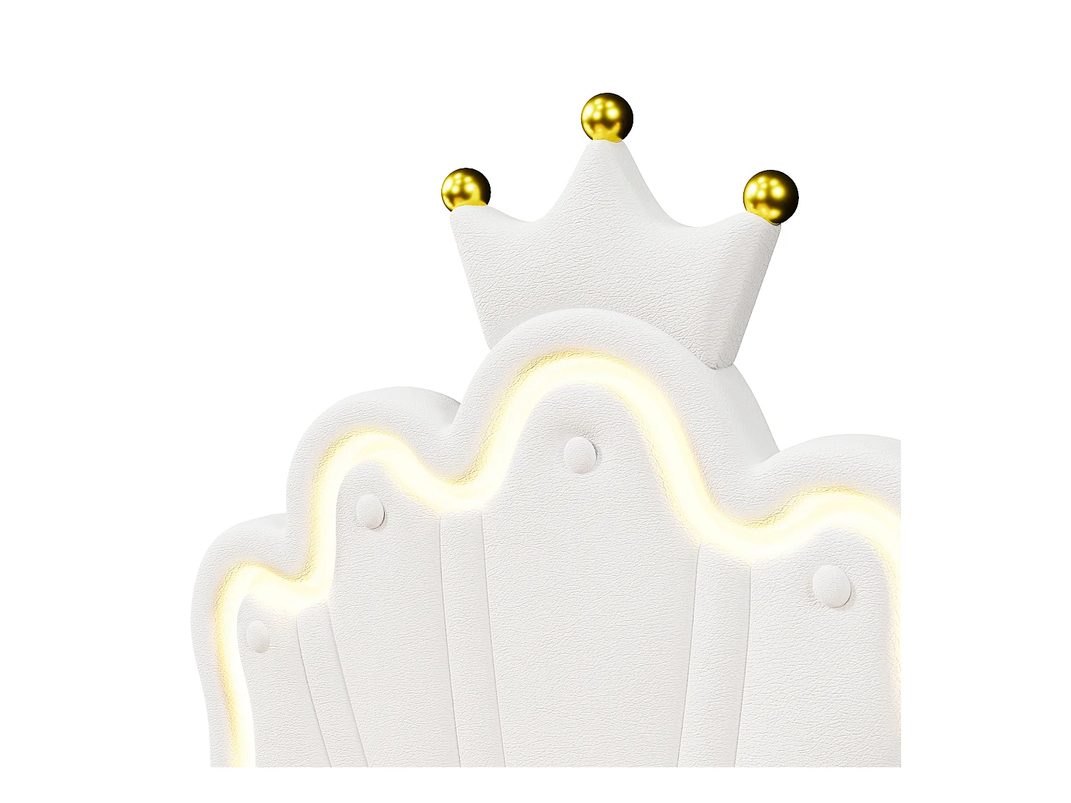 Lit enfant simple 90x200 cm avec 2 tiroirs - tête de lit réglable en hauteur et LED - similicuir - blanc (sans matelas)