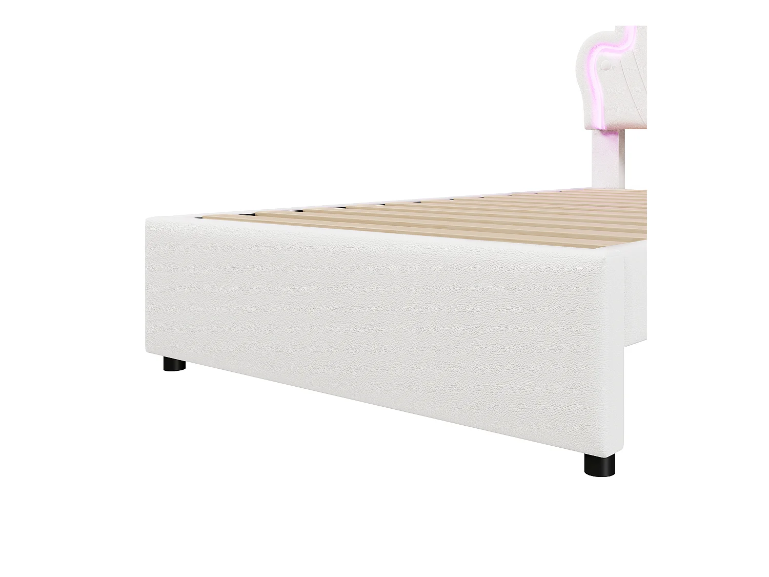 Eenpersoons kinderbed 90x200 cm met 2 laden - in hoogte verstelbaar hoofdbord en - kunstleer - wit (zonder matras)