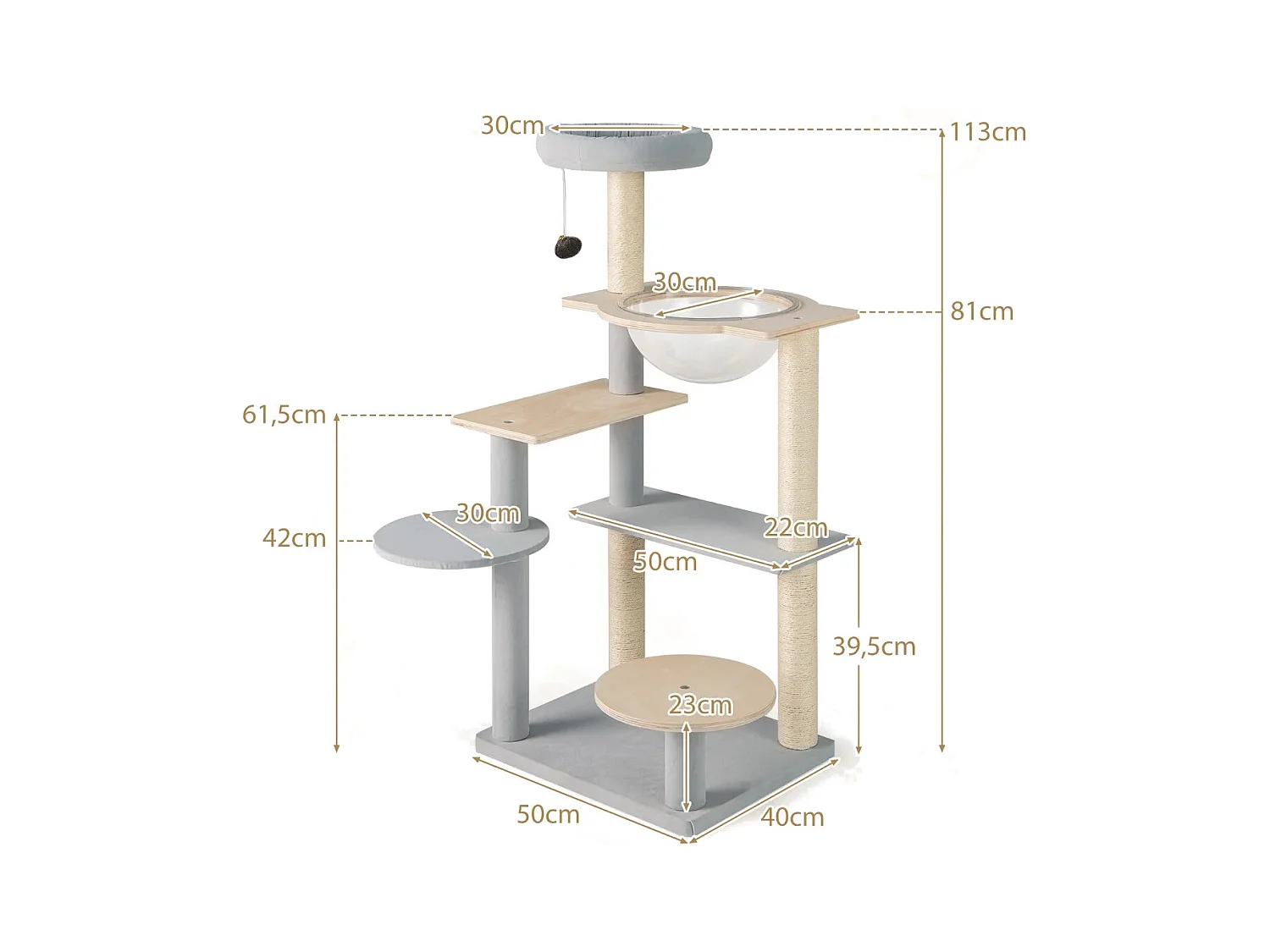 113 cm Hoher Moderner Kratzbaum mit Abnehmbarer & Gepolsterter Aussichtsplattform Kletterbaum