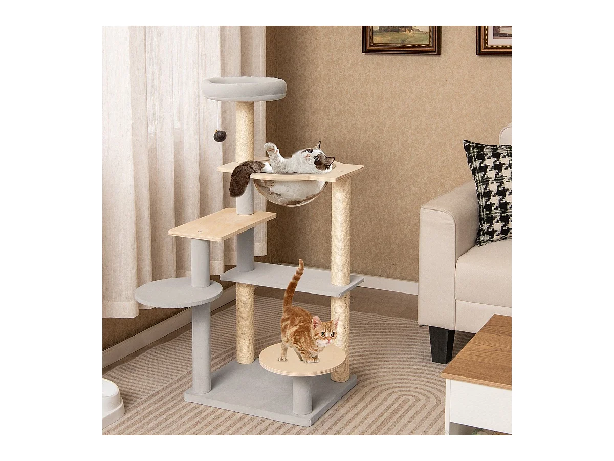 113 cm Hoher Moderner Kratzbaum mit Abnehmbarer & Gepolsterter Aussichtsplattform Kletterbaum