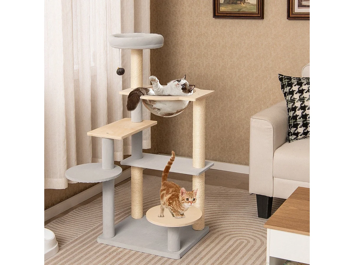 113 cm Hoher Moderner Kratzbaum mit Abnehmbarer & Gepolsterter Aussichtsplattform Kletterbaum