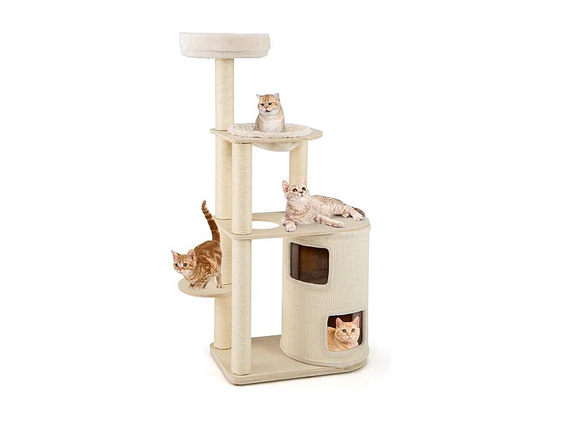 151cm Holz Kratzbaum mit 2-stöckigem Katzenhöhle & Hängematte Katzenbaum