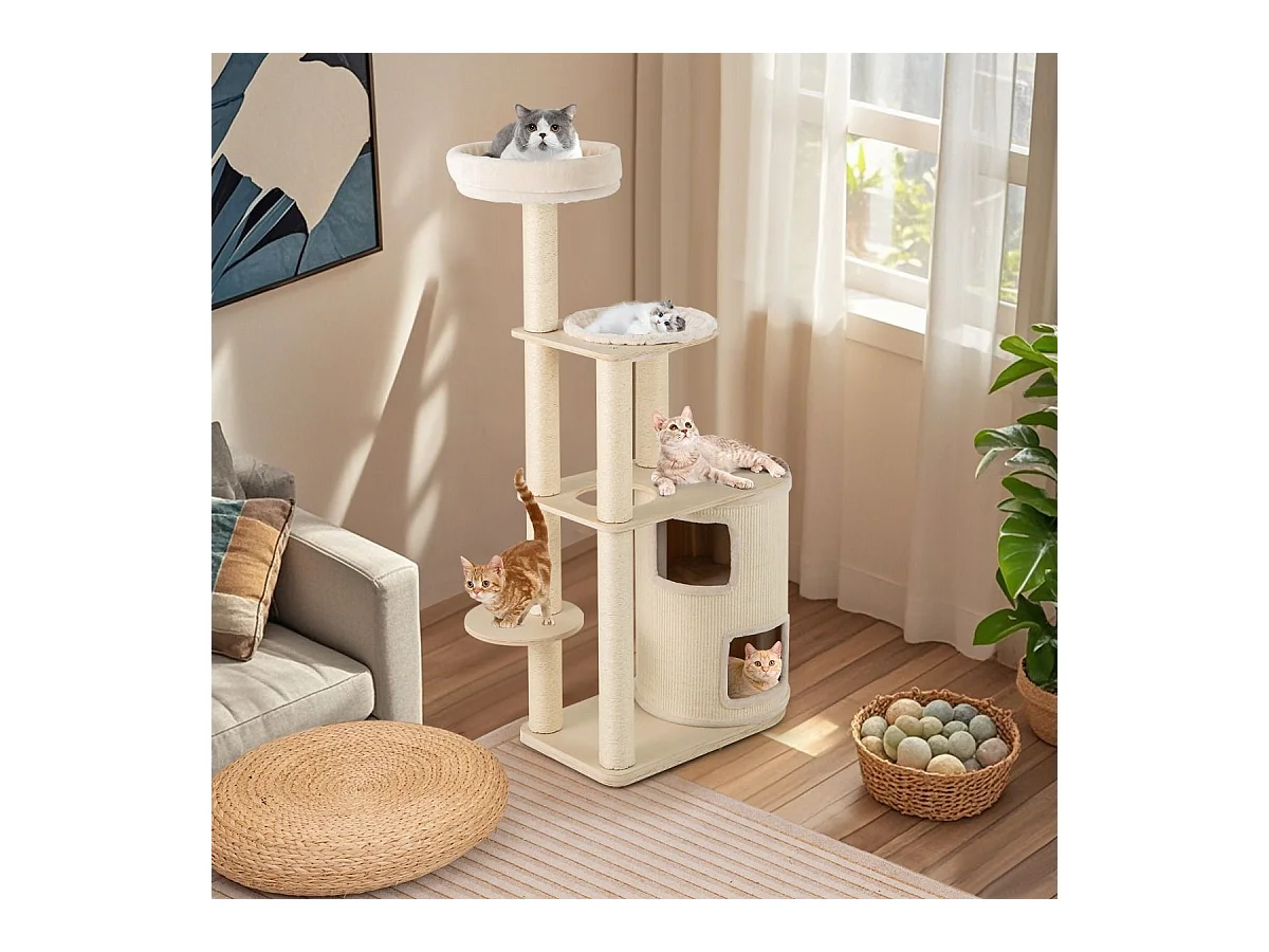 Albero per gatti 151 cm con condo a 2 piani, Torre multi - livello con accessori per gatti da interno