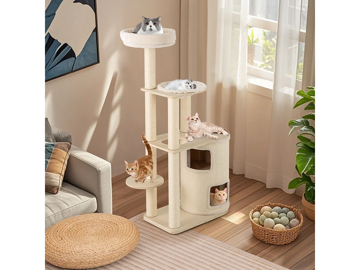 Albero per gatti 151 cm con condo a 2 piani, Torre multi - livello con accessori per gatti da interno