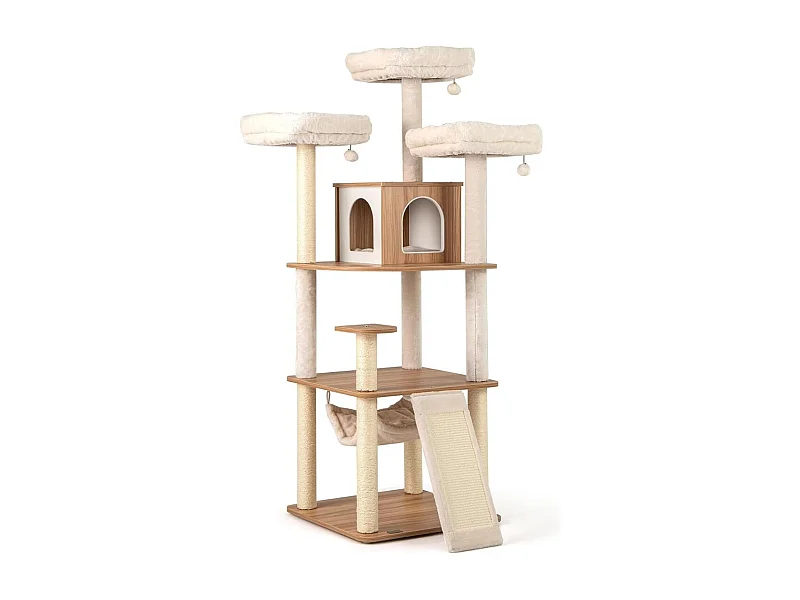Albero per gatti alto 168 cm con 3 piattaforme, Torre multi - livello con accessori per gatti da interno