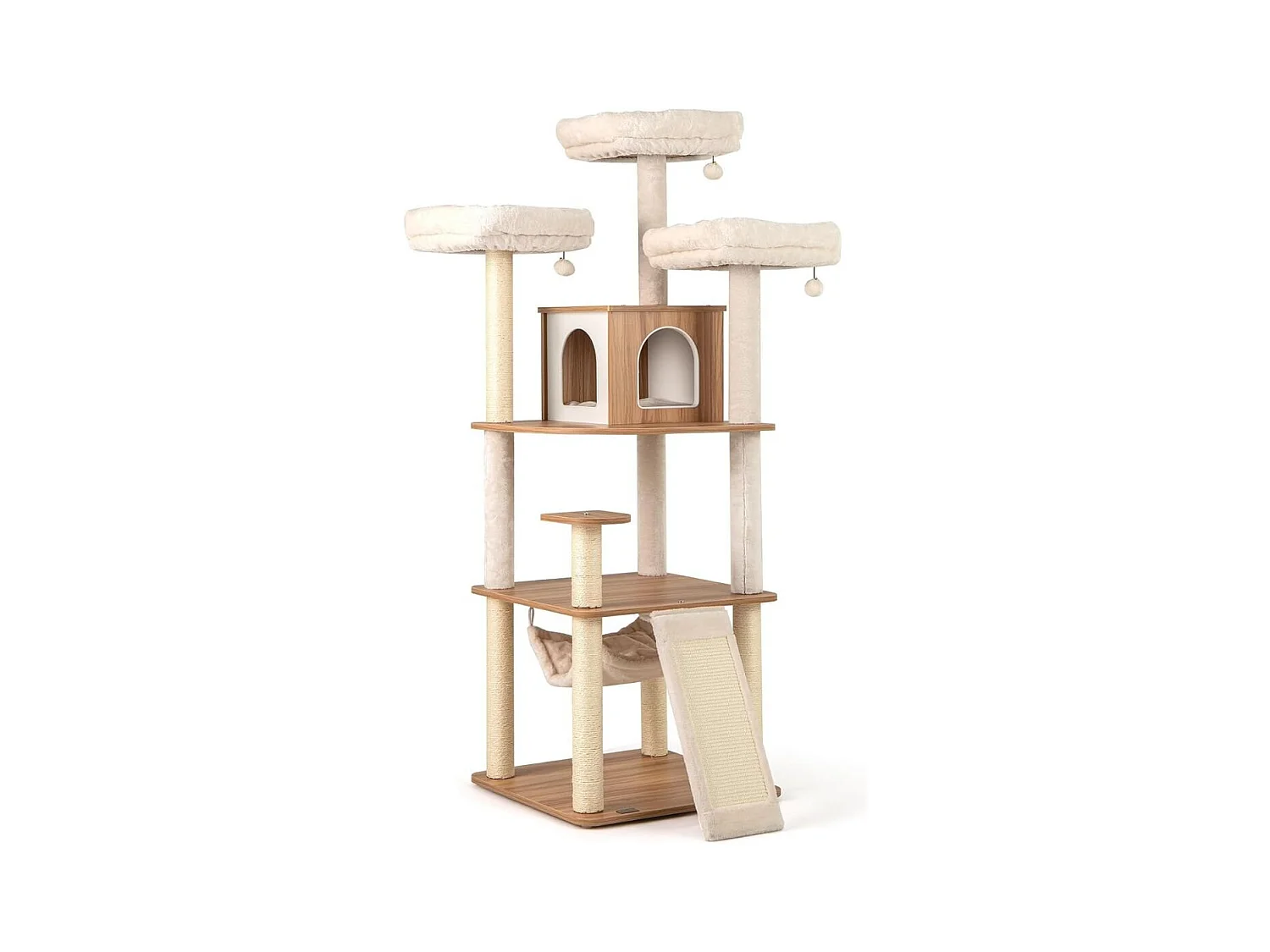Albero per gatti alto 168 cm con 3 piattaforme, Torre multi - livello con accessori per gatti da interno