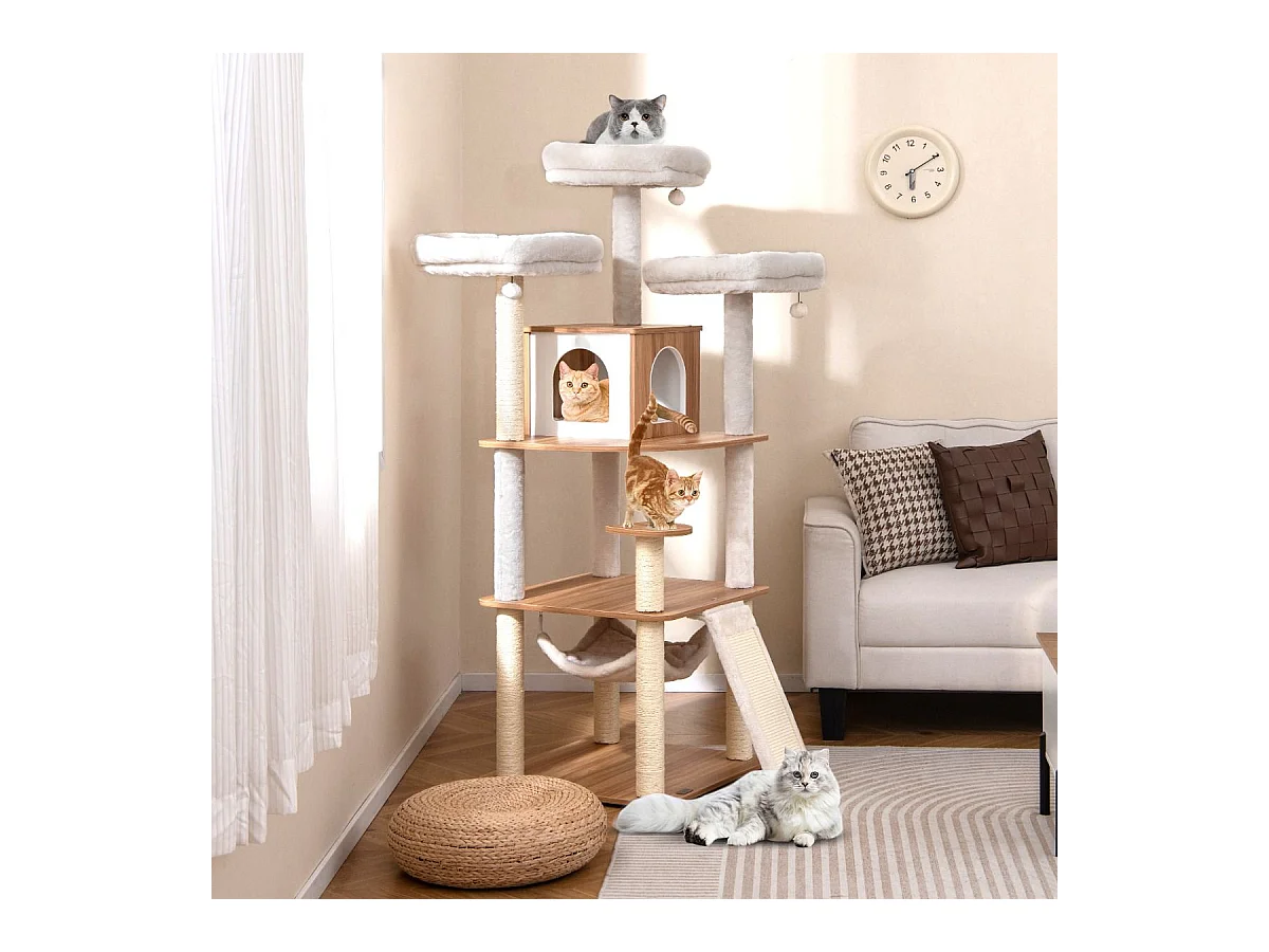 Albero per gatti alto 168 cm con 3 piattaforme, Torre multi - livello con accessori per gatti da interno