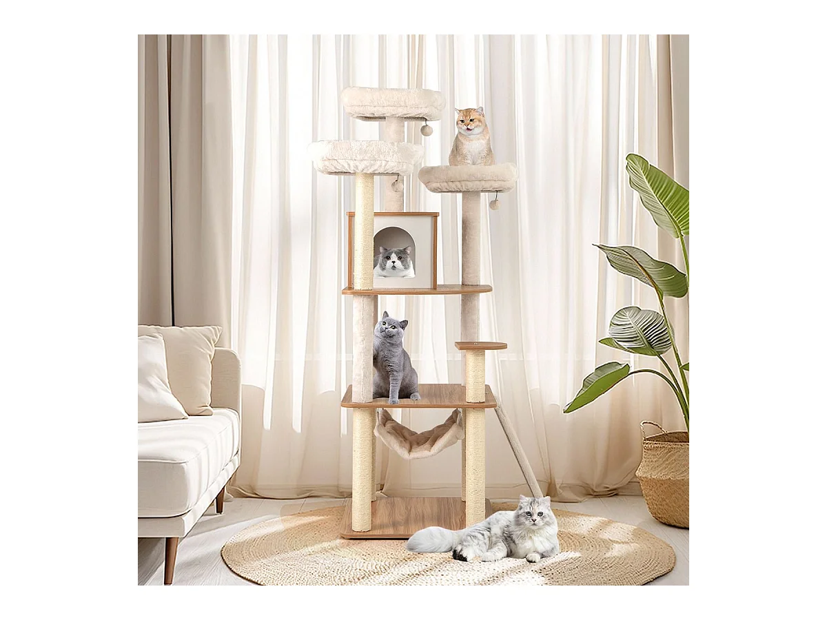 Albero per gatti alto 168 cm con 3 piattaforme, Torre multi - livello con accessori per gatti da interno