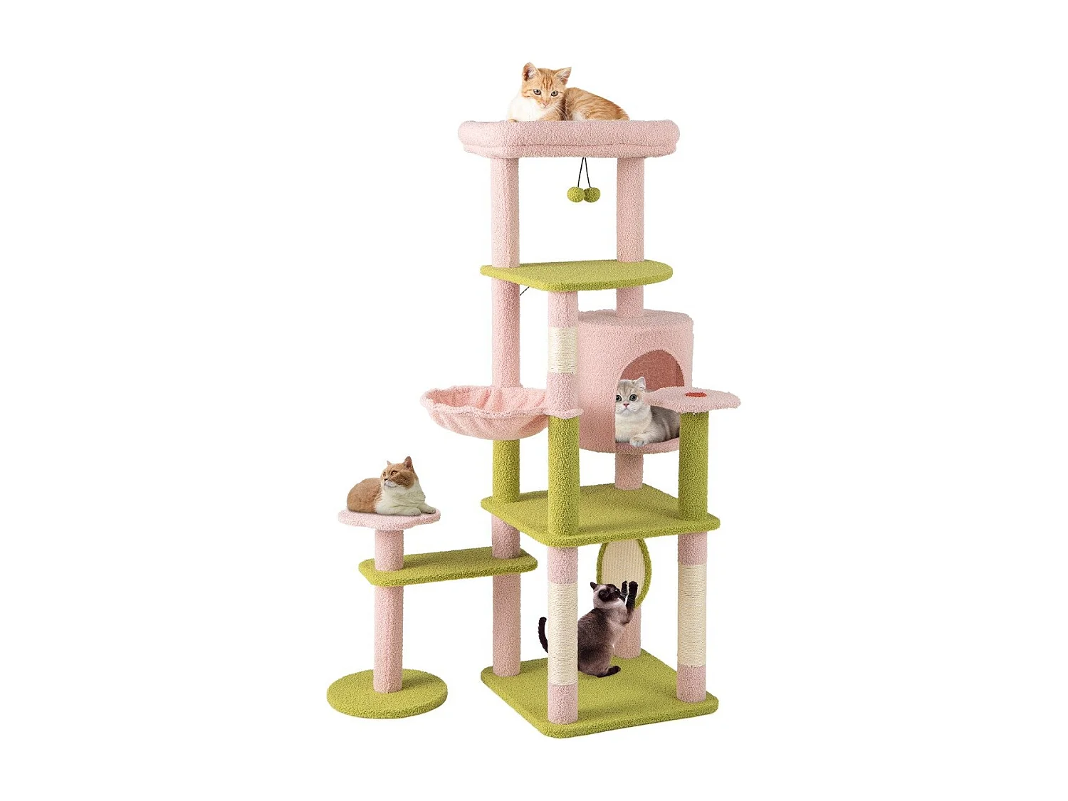 Kratzbaum mit Blumenmuster & Plüschgepolsterter Plattform & Katzenhaus Katzenbaum