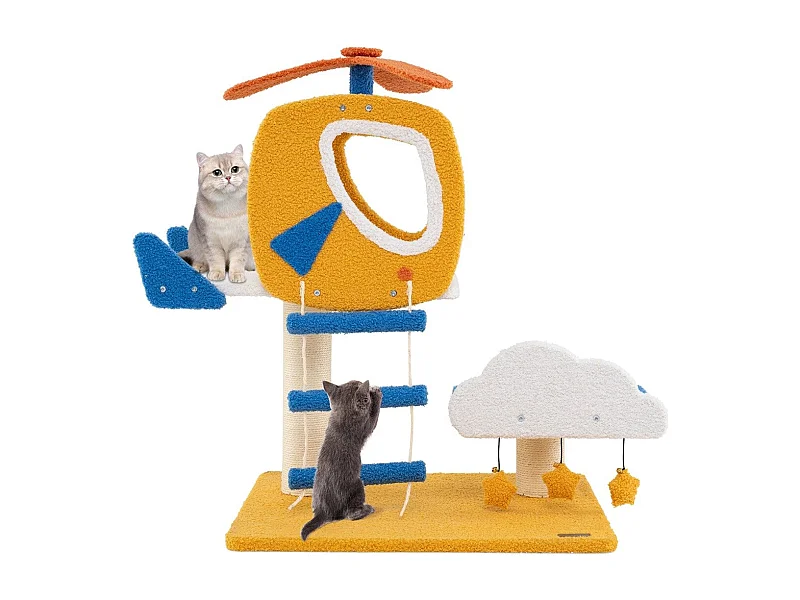Albero per gatti a tema aviatorio da interno, Centro di attività per gattini con posatoio a forma di elicottero