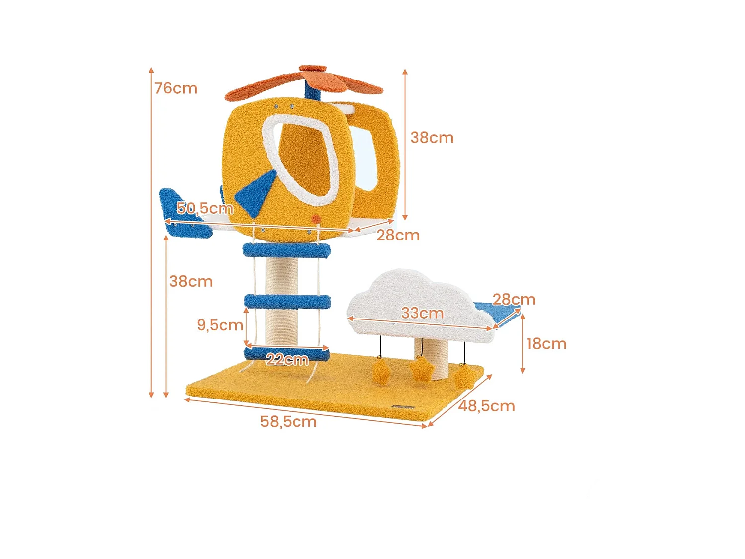 Katzenkratzbaum mit Hubschrauber Plattform & Kratzsäule & Sprungplattform Kratzbaum