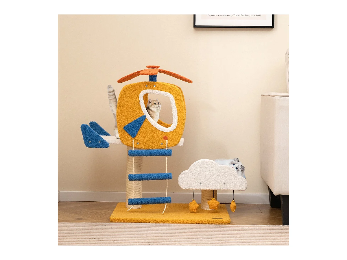 Katzenkratzbaum mit Hubschrauber Plattform & Kratzsäule & Sprungplattform Kratzbaum