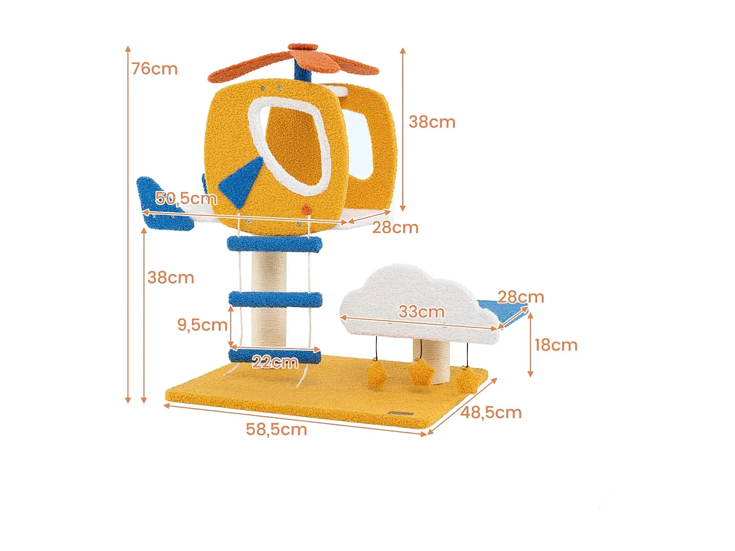 Katzenkratzbaum mit Hubschrauber Plattform & Kratzsäule & Sprungplattform Kratzbaum