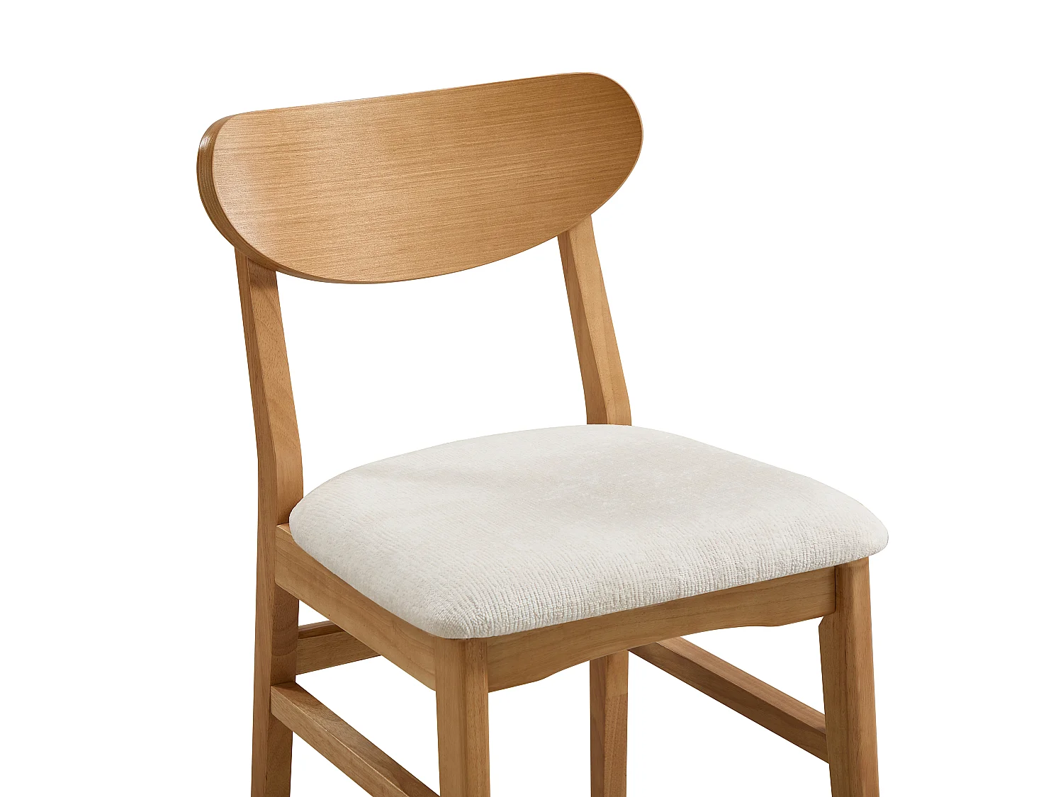 Lot de 2 chaises en tissu texturé et bois d'hévéa naturel - Crème - LERANIA