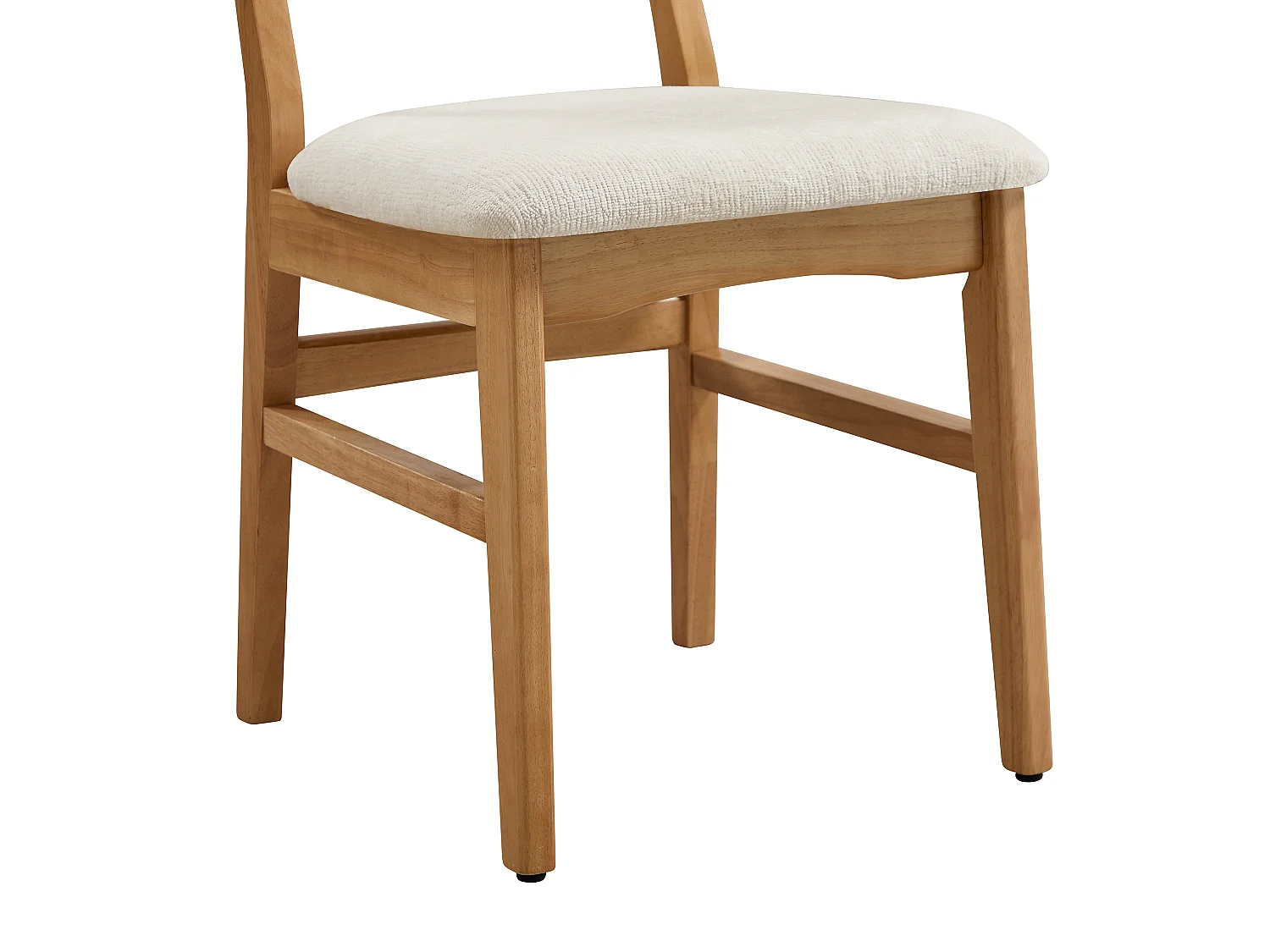 Lot de 2 chaises en tissu texturé et bois d'hévéa naturel - Crème - LERANIA