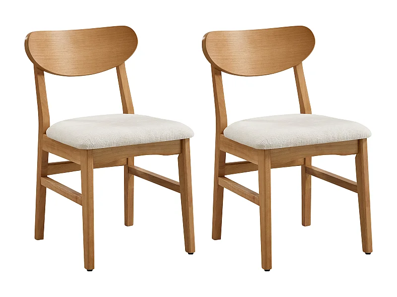 Lot de 2 chaises en tissu texturé et bois d'hévéa naturel - Crème - LERANIA