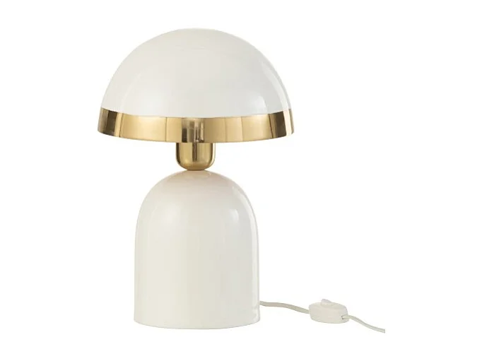 Lámpara de seta de metal blanco con borde dorado 20x20x30 cm