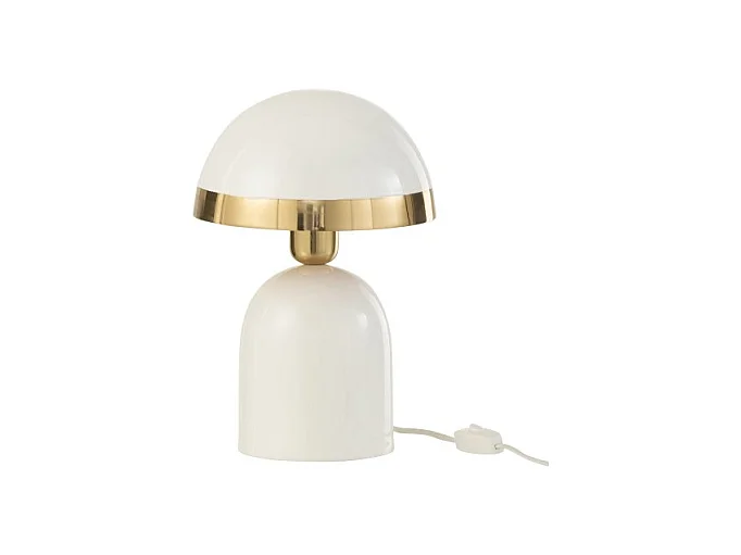 Lámpara de seta de metal blanco con borde dorado 20x20x30 cm