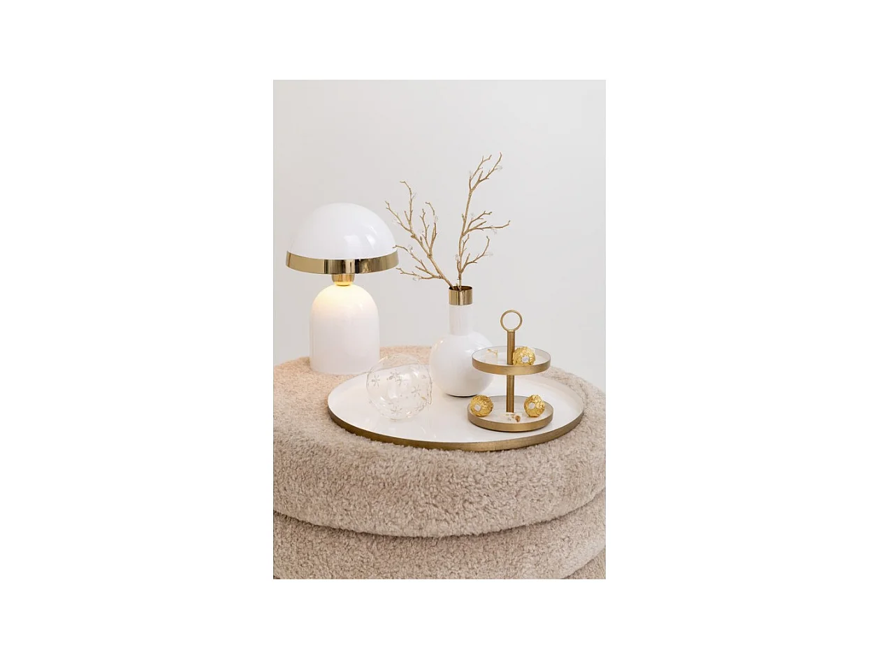 Lámpara de seta de metal blanco con borde dorado 20x20x30 cm