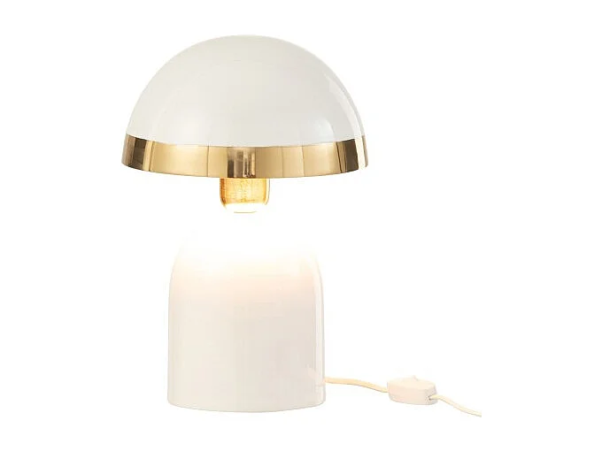 Lámpara de seta de metal blanco con borde dorado 20x20x30 cm