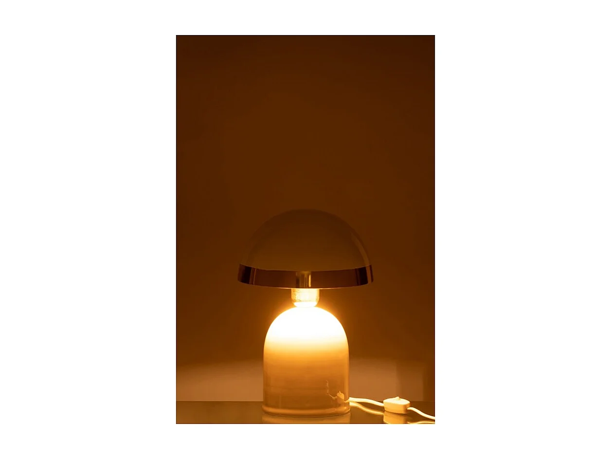 Lámpara de seta de metal blanco con borde dorado 20x20x30 cm