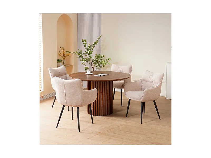 Fauteuil repas Lucas tissu beige pieds métal