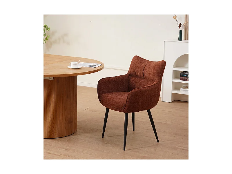 Fauteuil repas Lucas tissu terracotta pieds métal