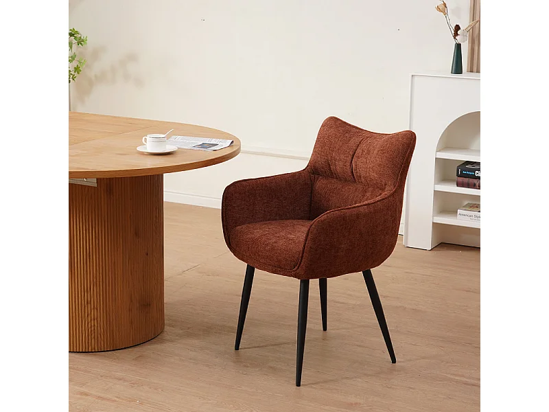 Fauteuil repas Lucas tissu marron pieds métal