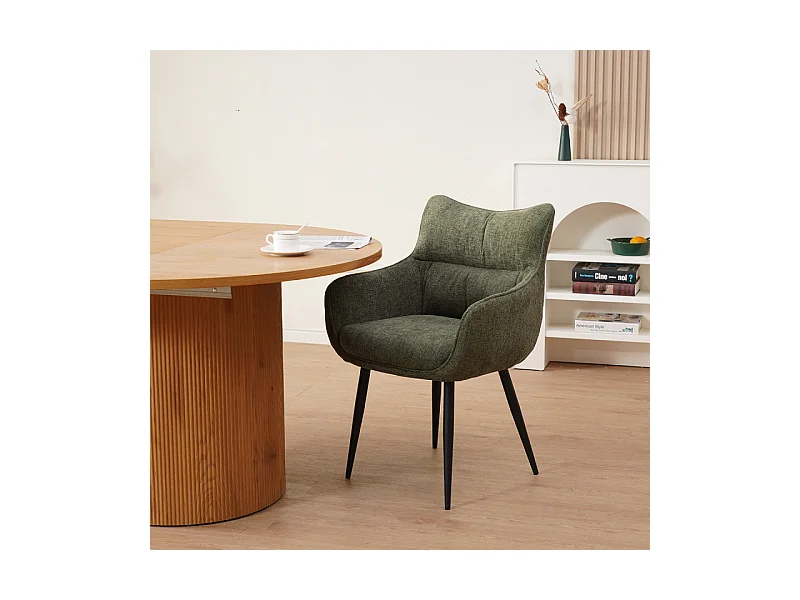 Fauteuil repas Lucas tissu vert pieds métal