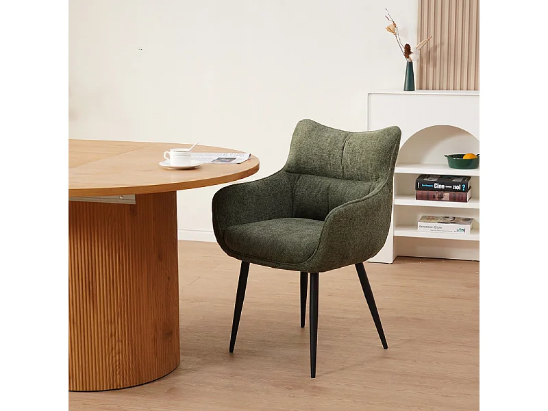 Fauteuil repas Lucas tissu vert pieds métal