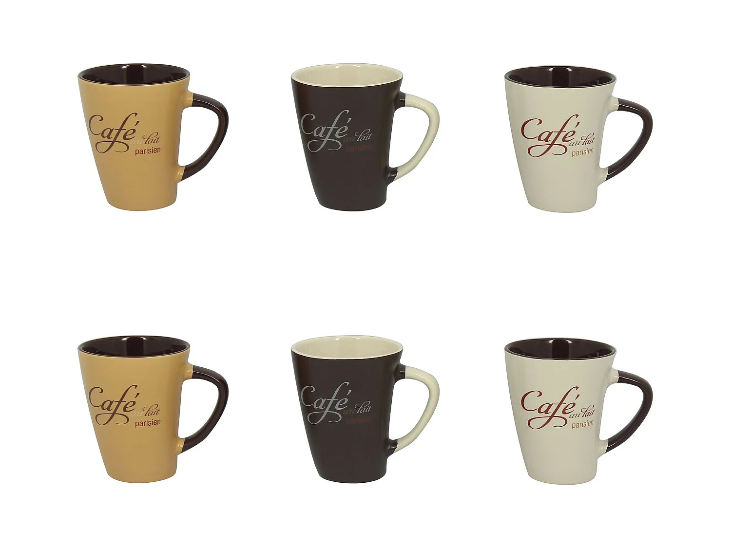 Novastyl - Lot 6 Mugs Cafe Parisien 30cl En Gres 3 Decors Assortis