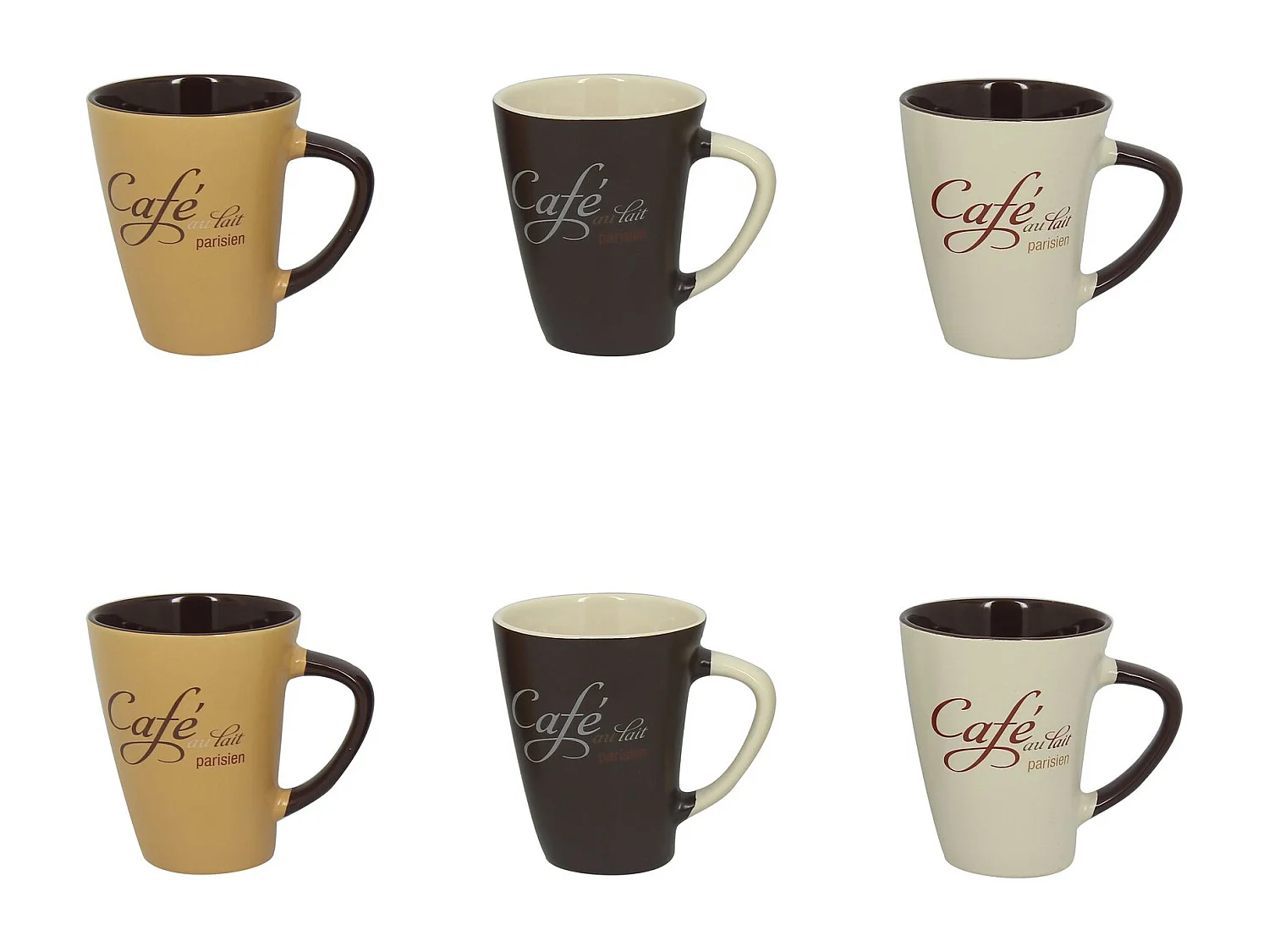 Novastyl - Lot 6 Mugs Cafe Parisien 30cl En Gres 3 Decors Assortis