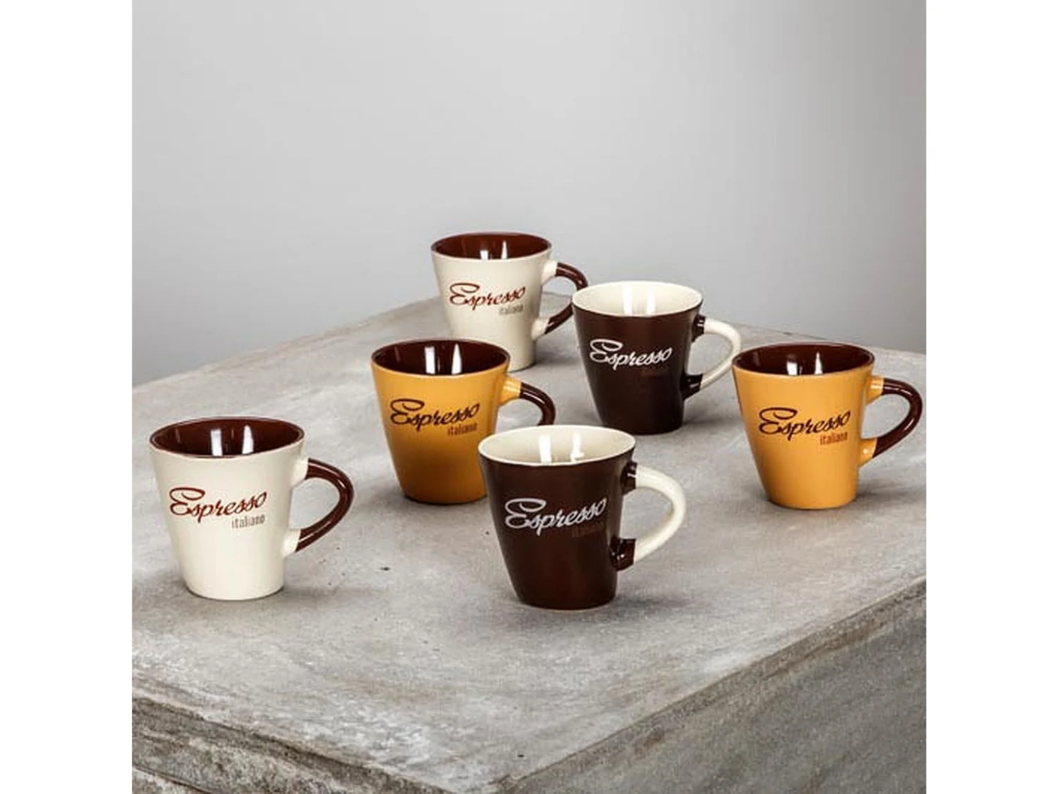 Novastyl - Lot 6 Tasses Expresso Italiano 15cl En Gres 3 Couleurs Assorties