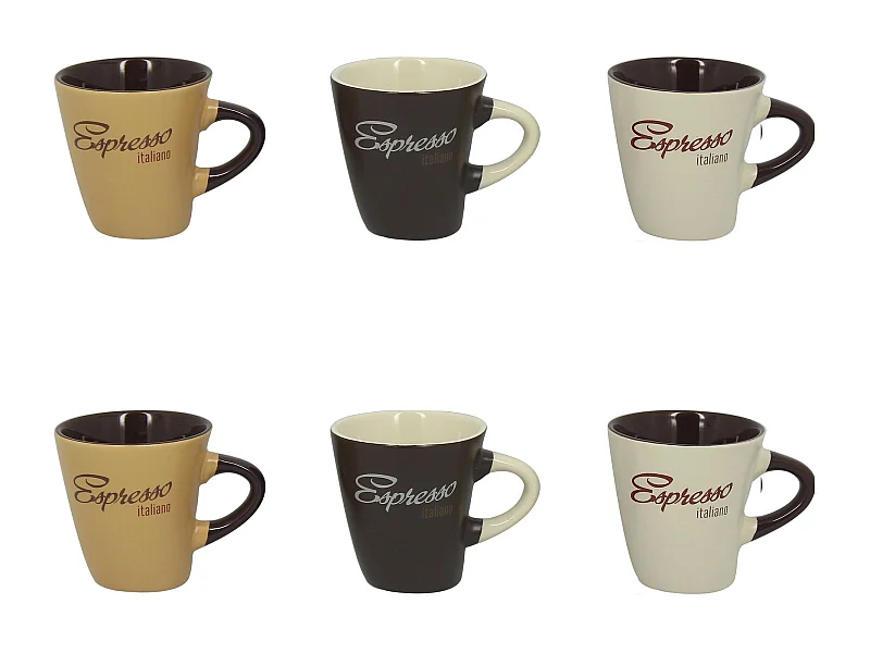 Novastyl - Lot 6 Tasses Expresso Italiano 15cl En Gres 3 Couleurs Assorties