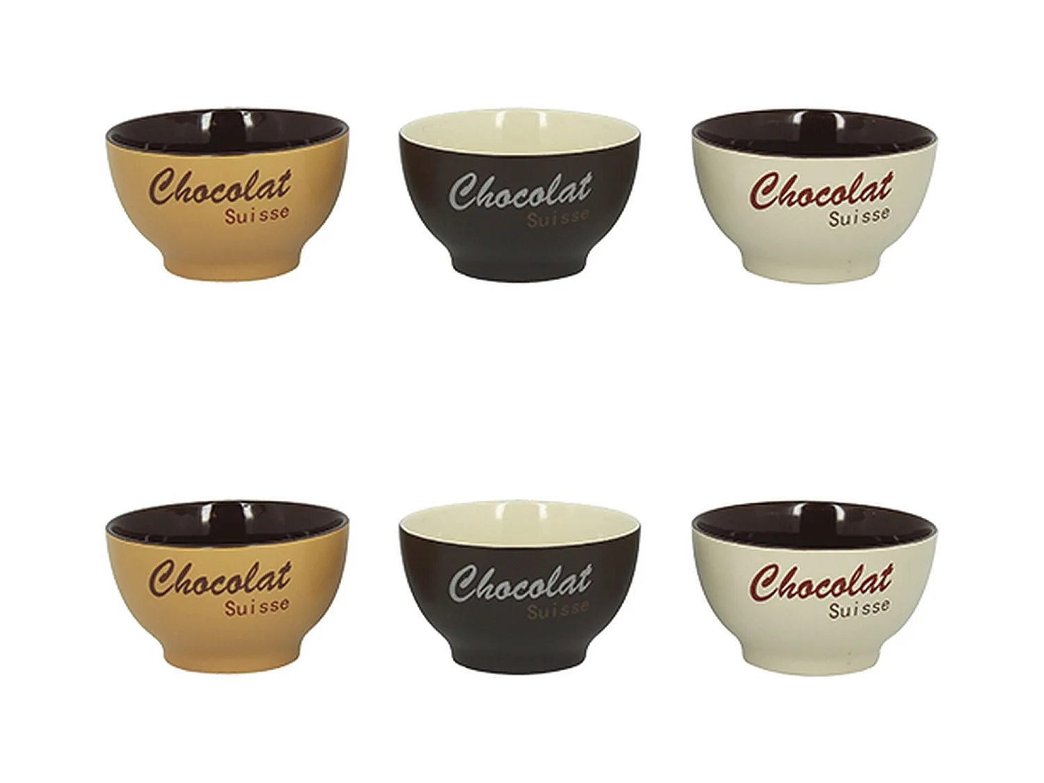 Novastyl - Lot 6 Bols Chocolat Suisse 14cm En Gres 3 Couleurs Assorties