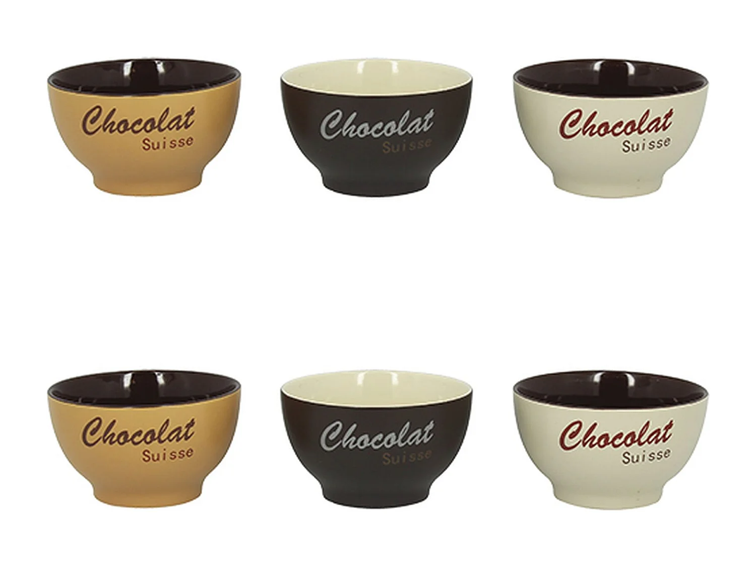 Novastyl - Lot 6 Bols Chocolat Suisse 14cm En Gres 3 Couleurs Assorties