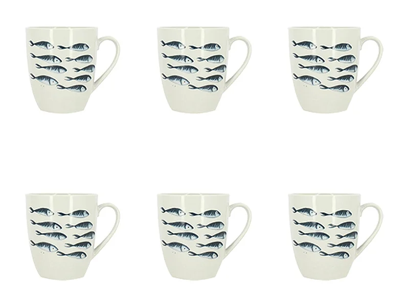 Novastyl - Lot 6 Mugs Pescare 36cl En Porcelaine Blanche