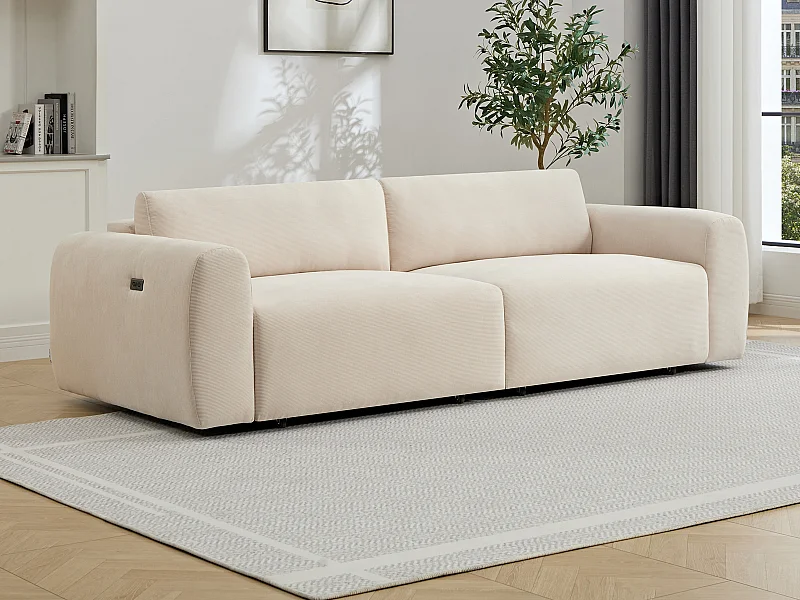 Canapé 4 places avec assise coulissante électrique en velours côtelé fines côtes beige PASTARO