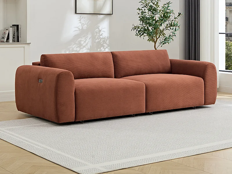 Canapé 4 places avec assise coulissante électrique en velours côtelé fines côtes terracotta PASTARO