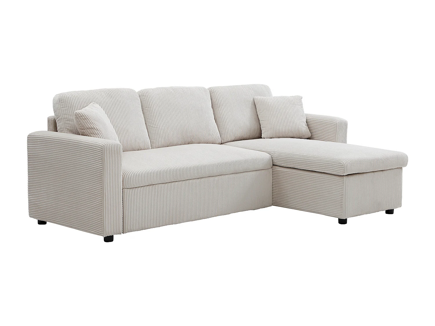 Canapé d'angle convertible et réversible en velours côtelé beige GAZUR