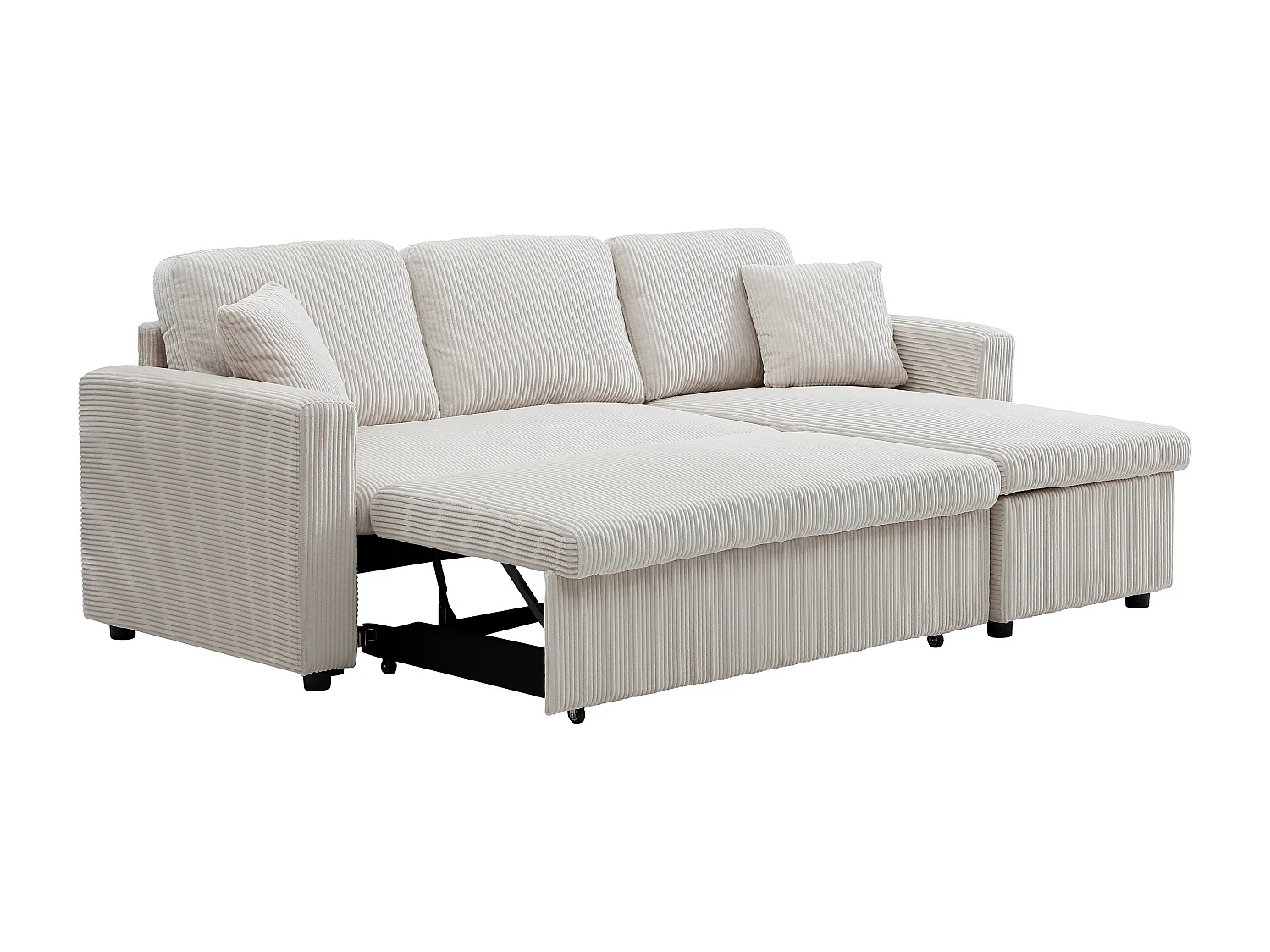 Canapé d'angle convertible et réversible en velours côtelé beige GAZUR