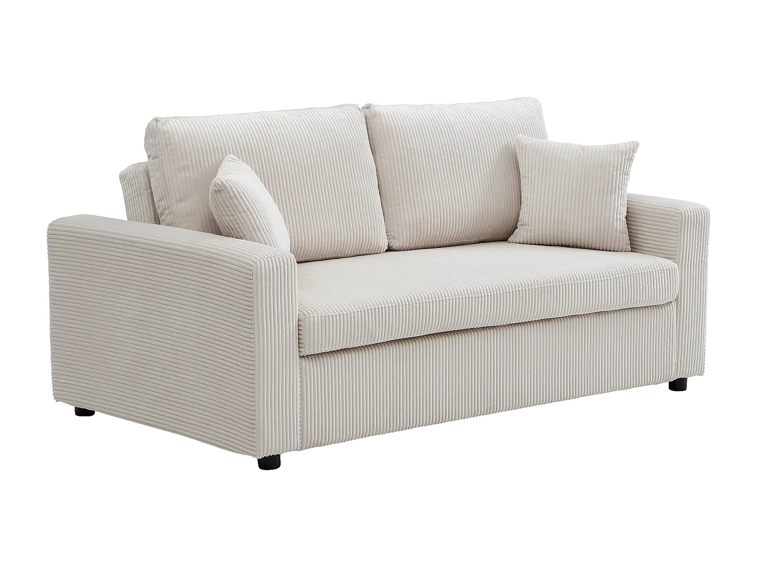 Canapé 3 places convertible en velours côtelé beige INIZOR