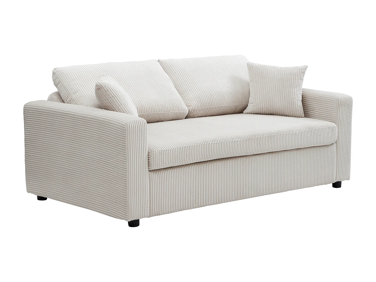 Canapé 3 places convertible en velours côtelé beige INIZOR