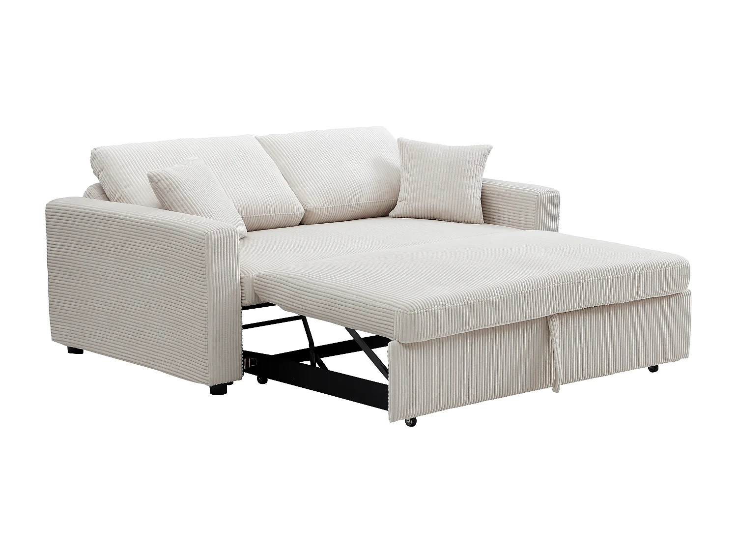 Canapé 3 places convertible en velours côtelé beige INIZOR