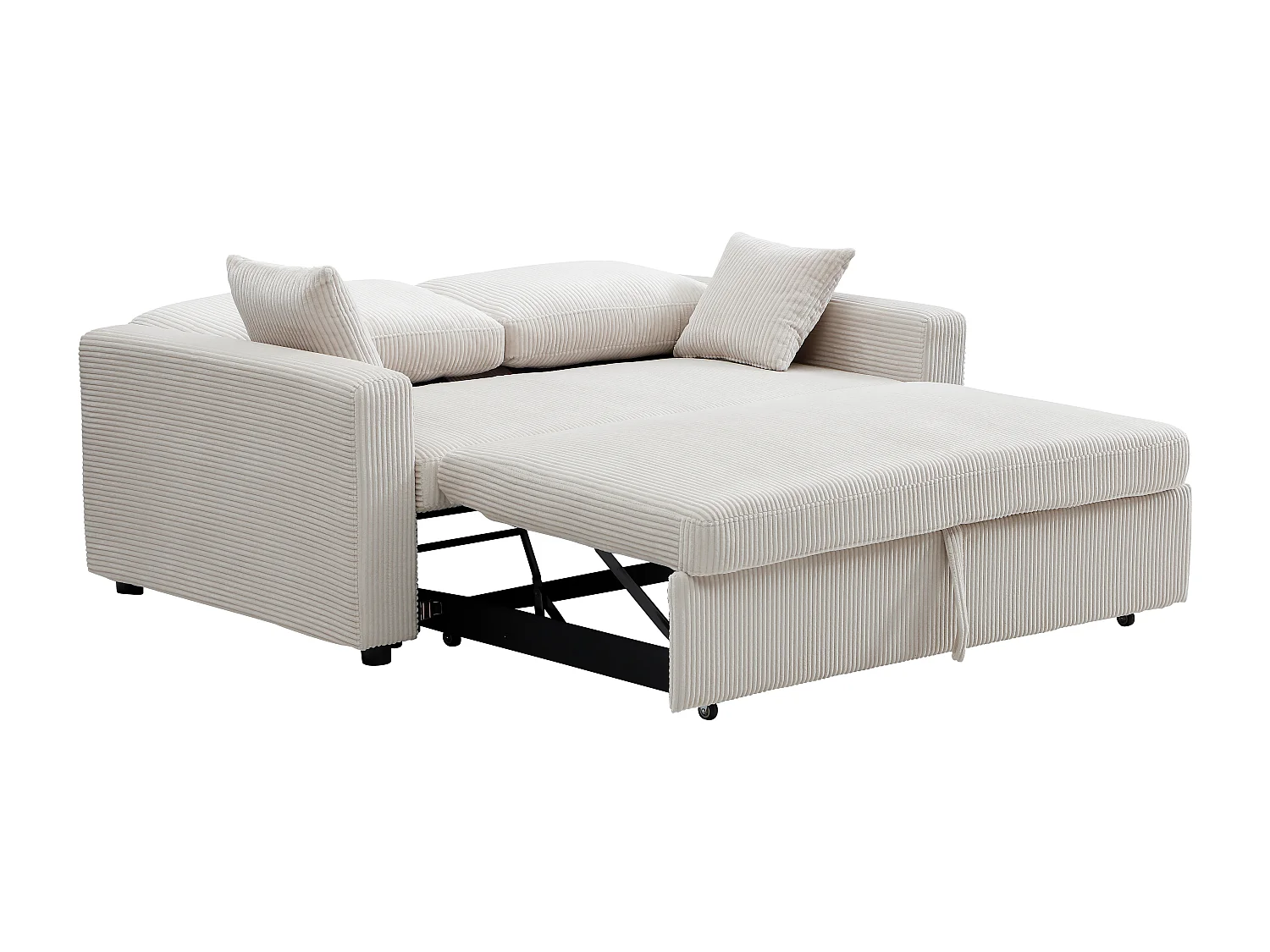 Canapé 3 places convertible en velours côtelé beige INIZOR