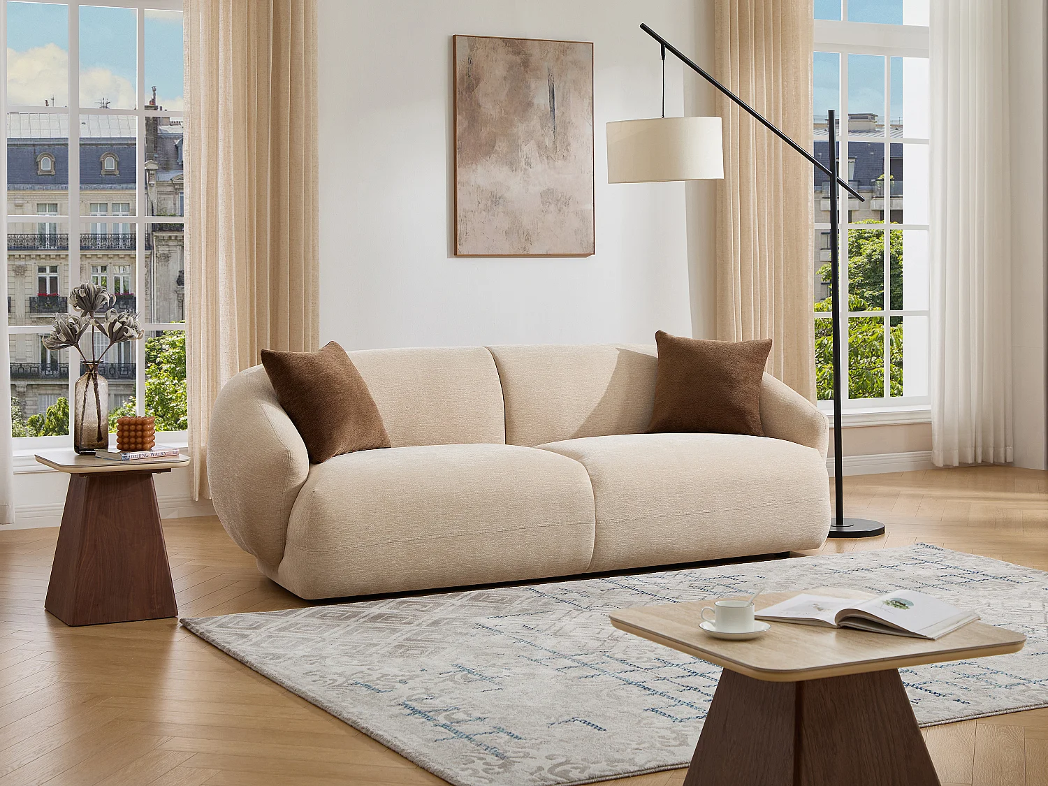 Canapé 3 places en tissu texturé beige MIBASTO